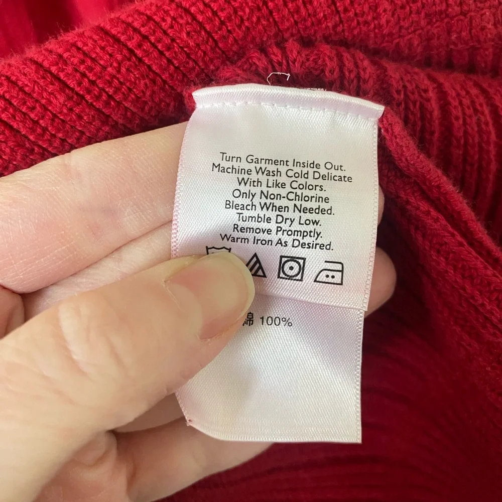 Vtg Eddie Bauer Classic Preppy Red Ribbed Crewneck Thick Knit Sweater XL Tall - Picture 6 of 7